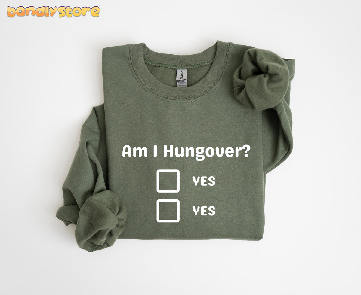 Hangover Sweatshirt in Military Green folded flat on a plain white background from above.