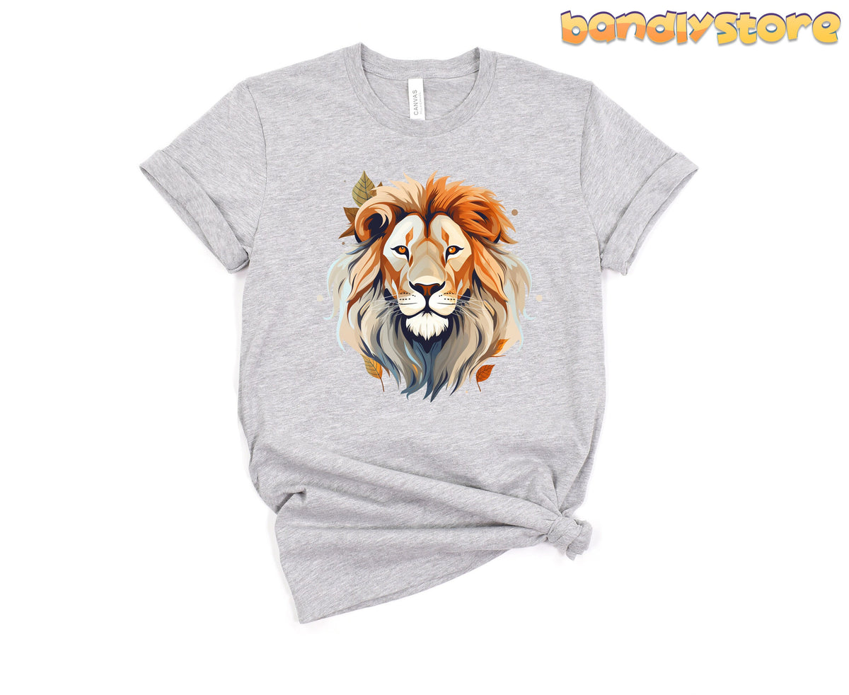Majestic Lion T-Shirt in Athletic Heather, front view on white background with knotted hem.