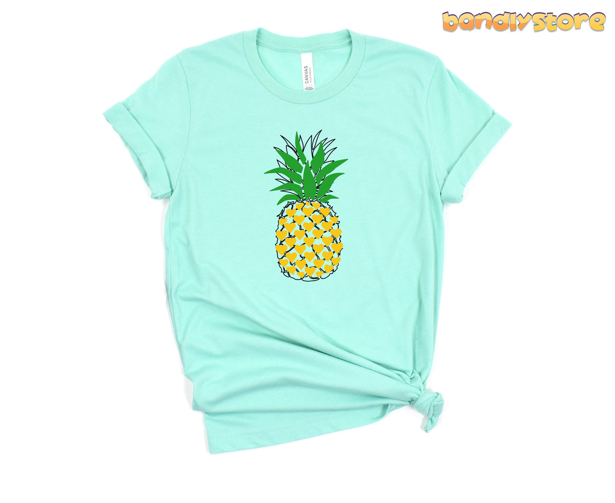 Pineapple T-Shirt in Heather Mint laid flat on white background, front view with bottom knotted.