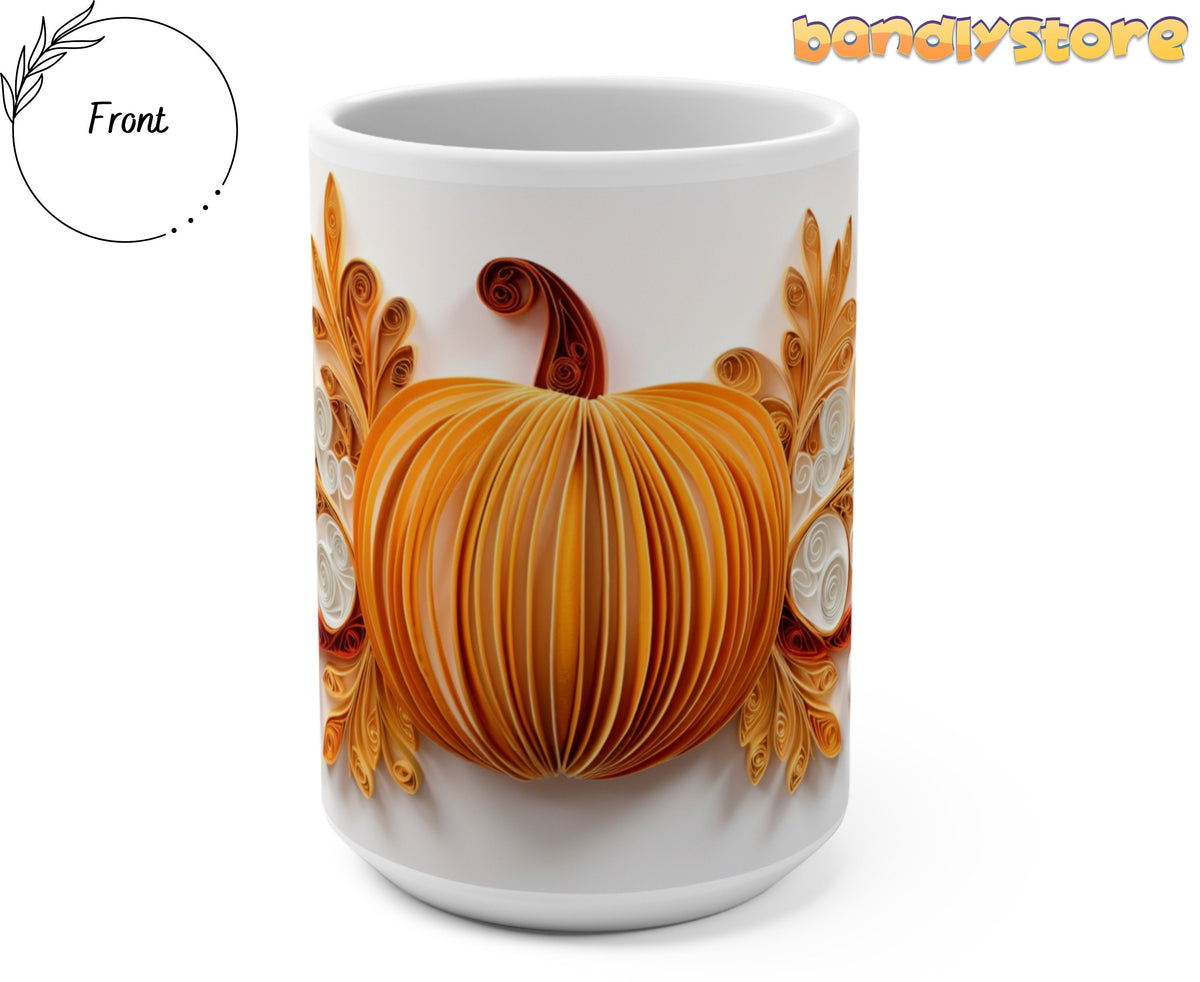 3D Paper Art Pumpkin Mug shown from the front on a plain white background beside a Front label.