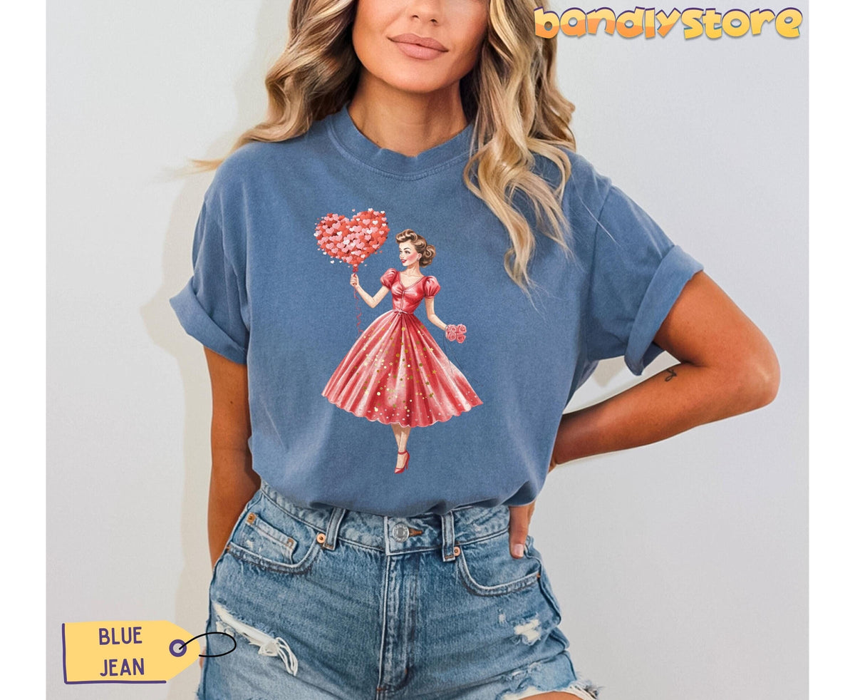 Cute Valentine Girl T-Shirt in Blue Jean on a model facing forward against a plain light background.