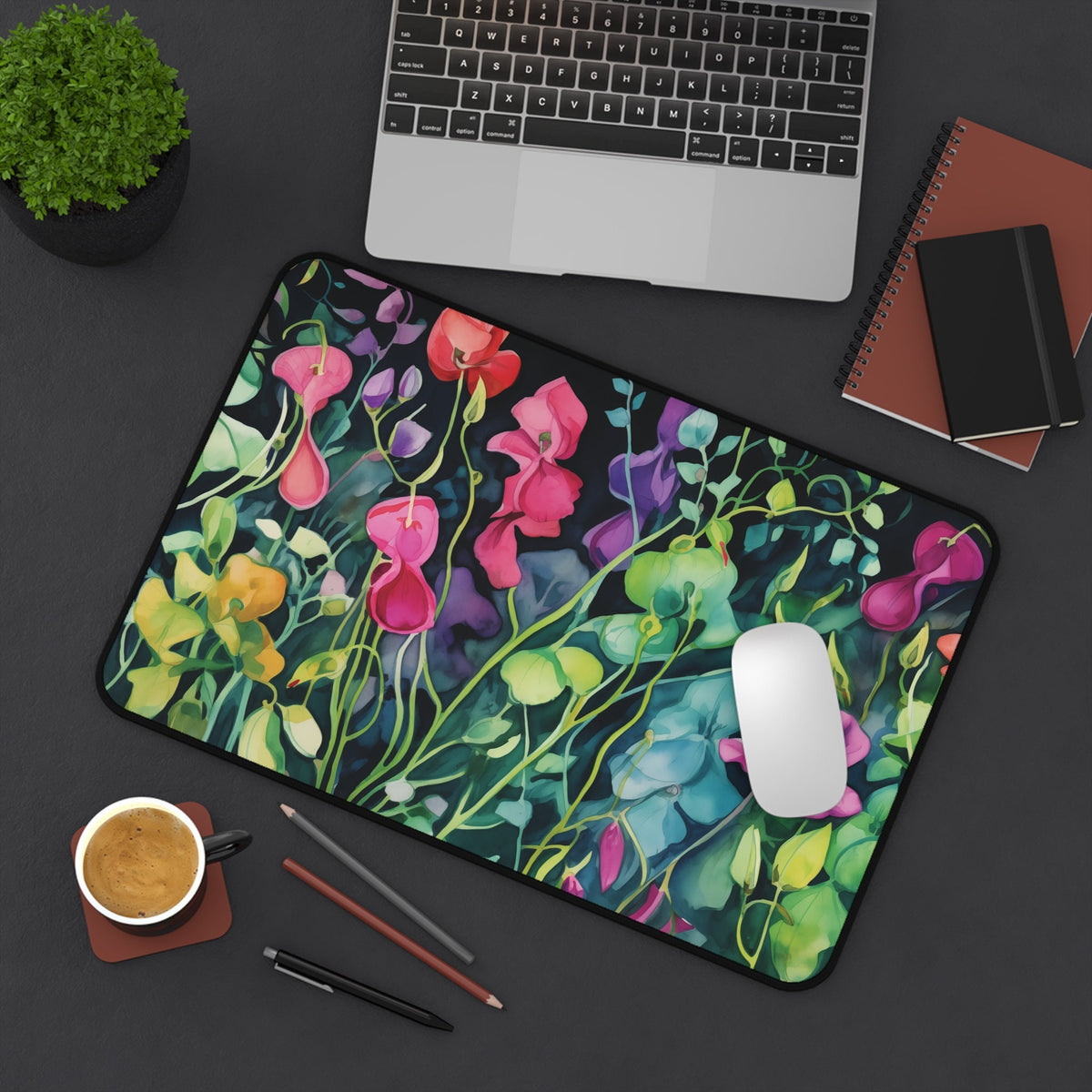Watercolor Sweet Pea Flowers Desk Mat, 12 × 18 inches