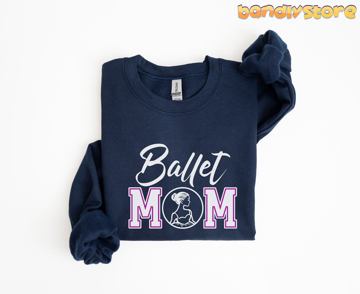 Ballet Mom Sweatshirt in navy folded flat on a plain white background from above.