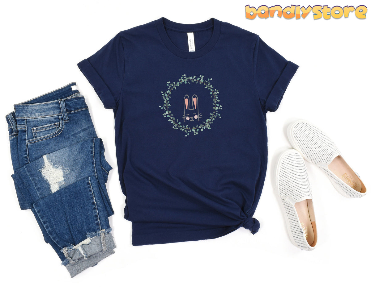 Cute Bunny T-Shirt in navy, flat-laid with rolled sleeves and front knot beside ripped jeans and white slip-ons.