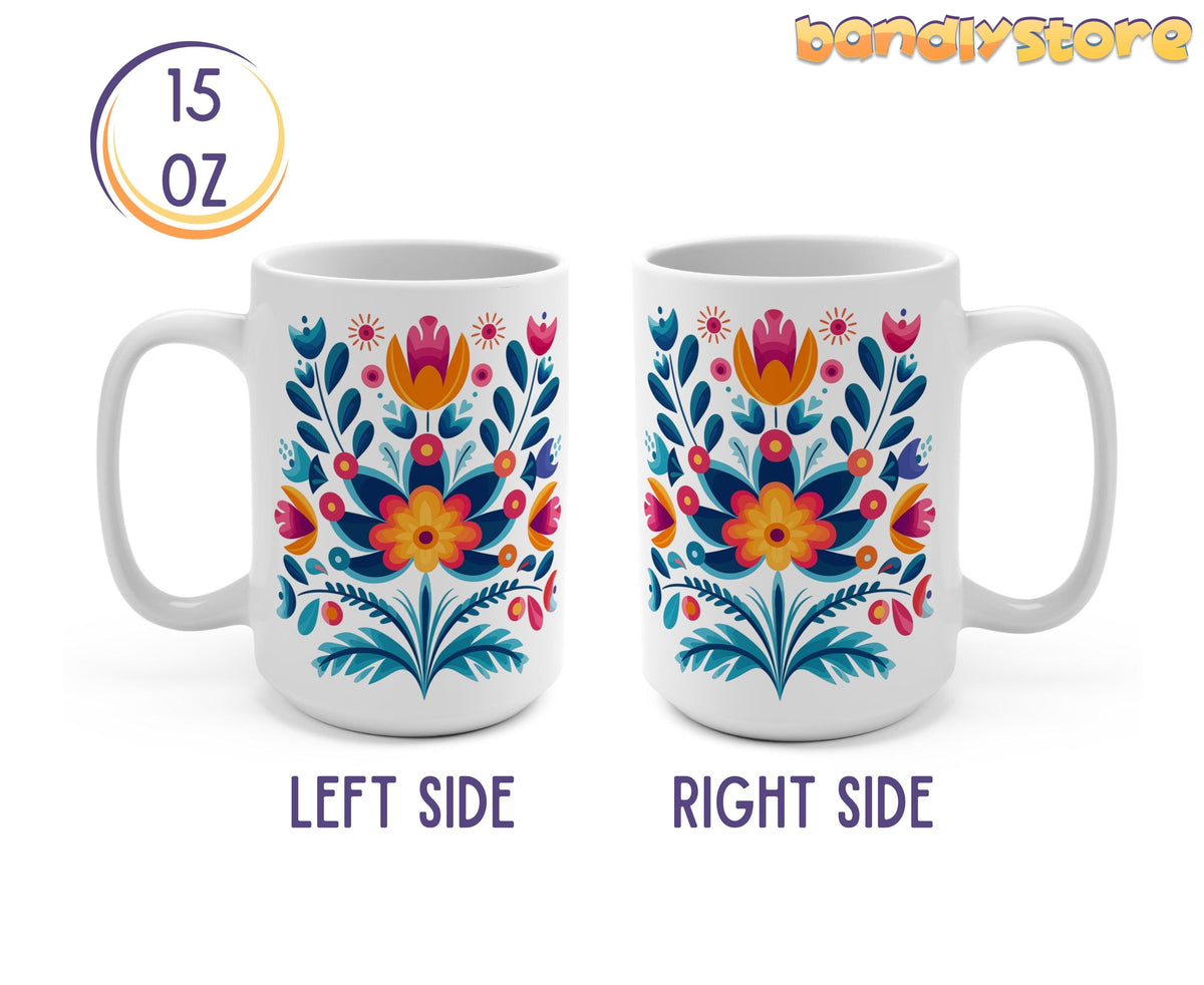 Cute Floral Mug 15oz shown in left and right side views on a plain white background.
