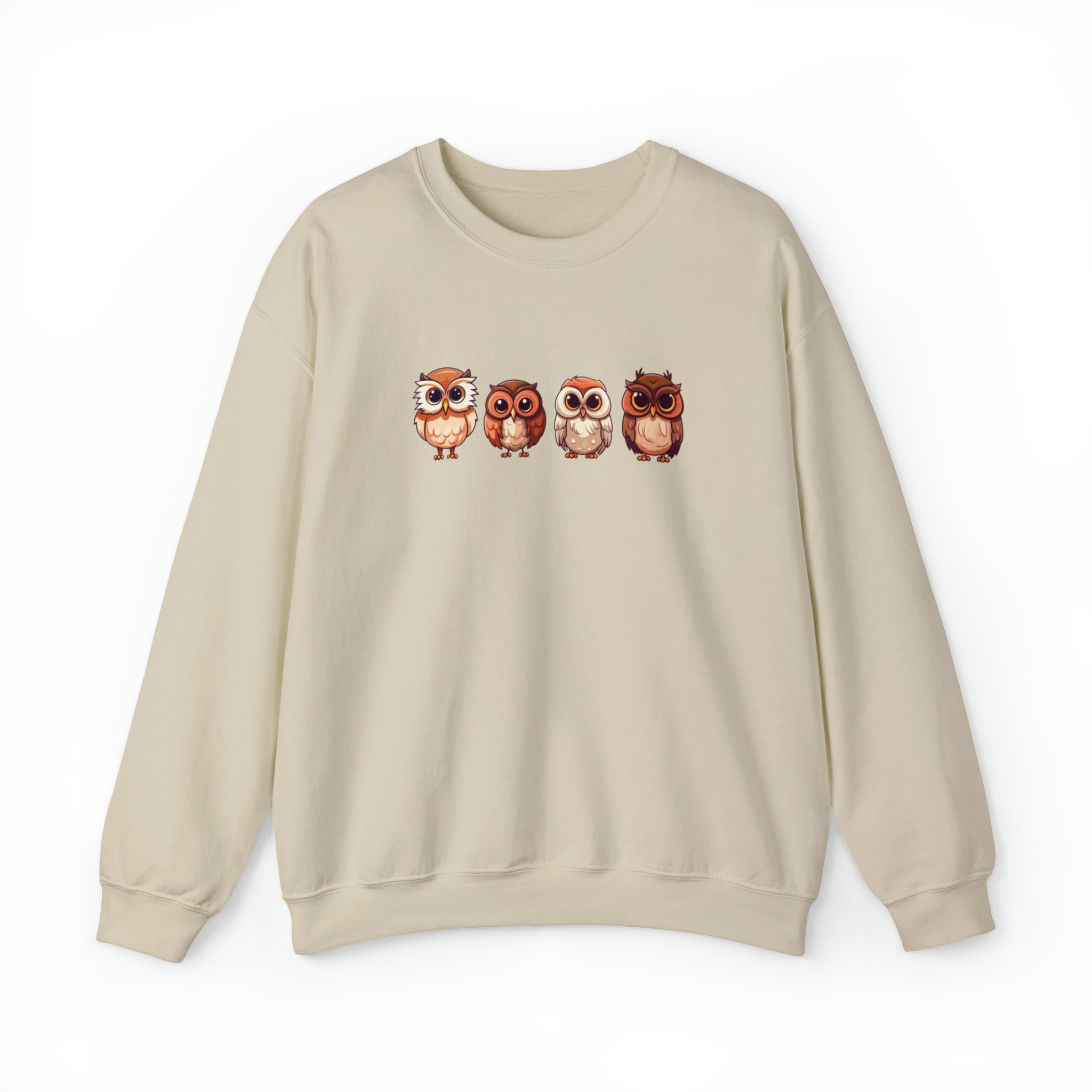 Cute Owl Friends Sweatshirt Gildan 18000 Sand Color
