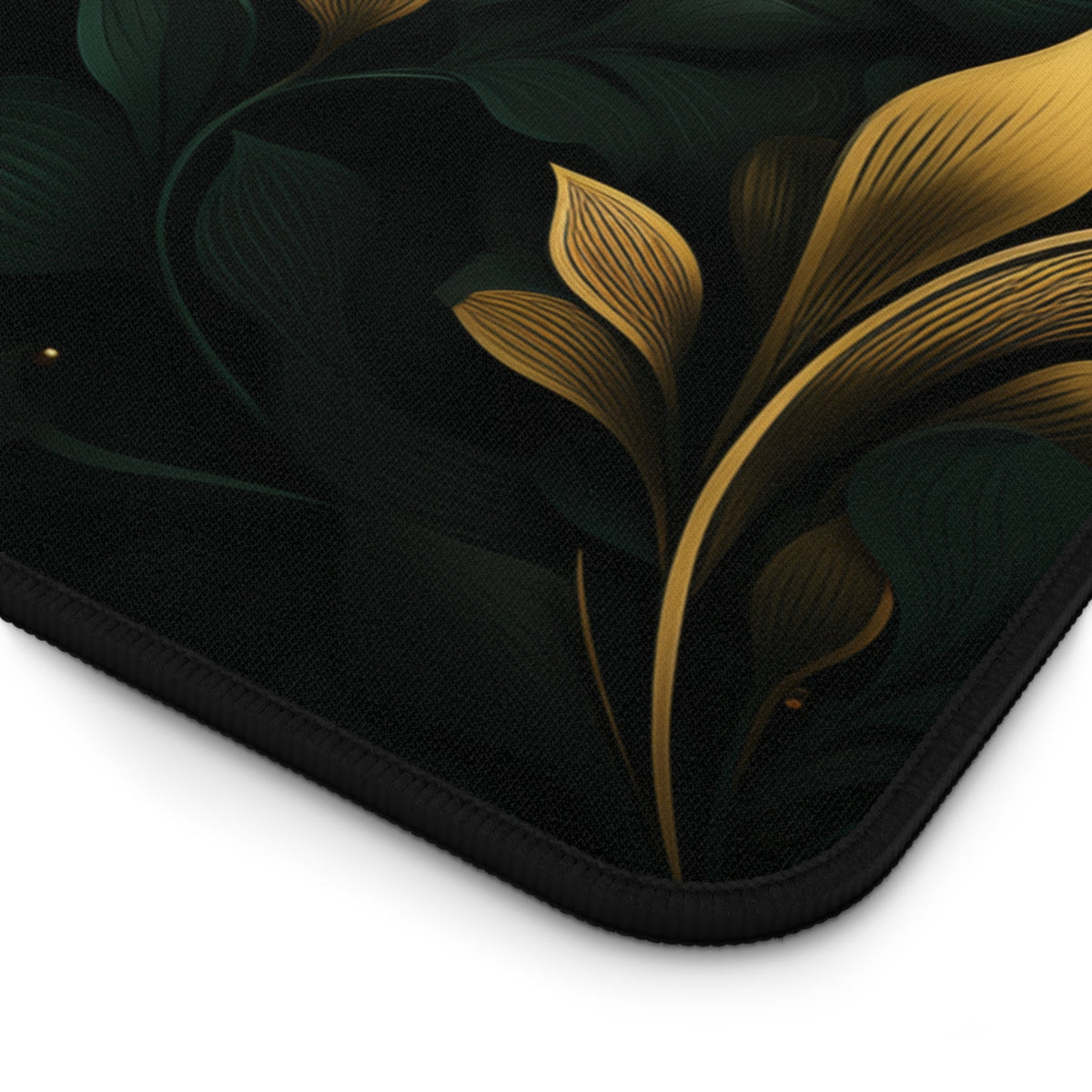 Botanical Leaves Desk Mat in a close-up corner angle on a white background with no other objects.
