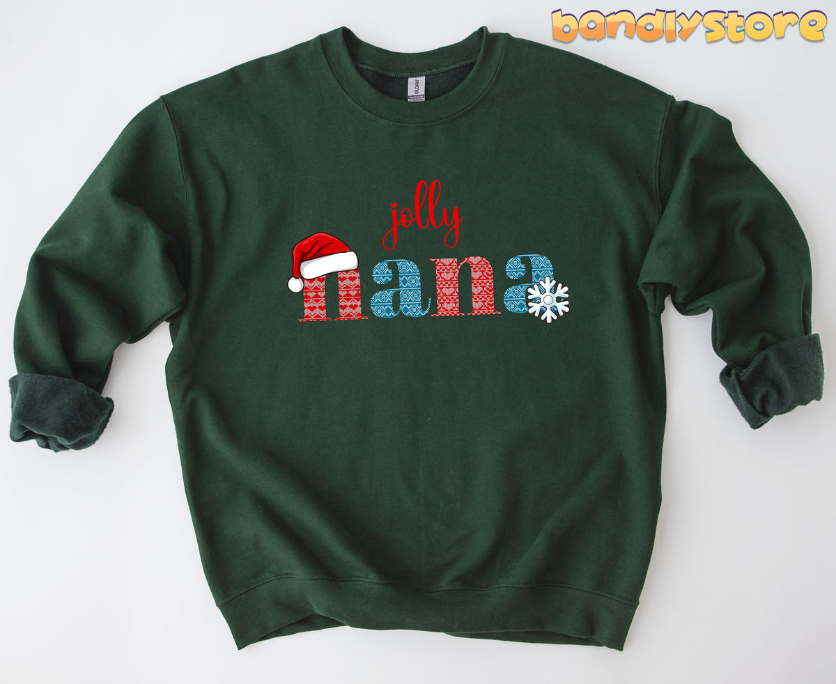 Jolly Nana Sweatshirt in forest green laid flat on a plain white background.