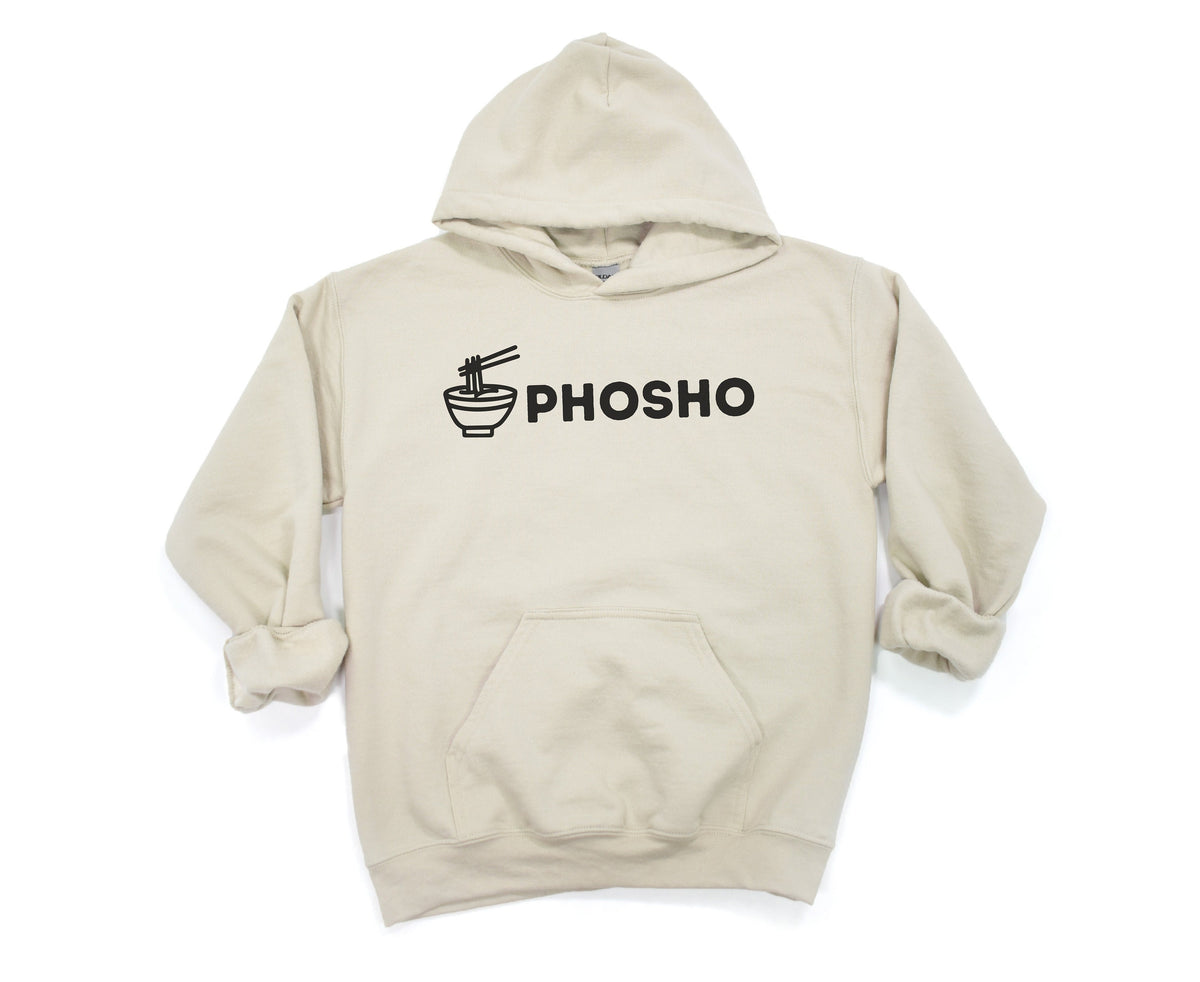 Pho Sho Hoodie in sand shown flat on a plain white background from the front.