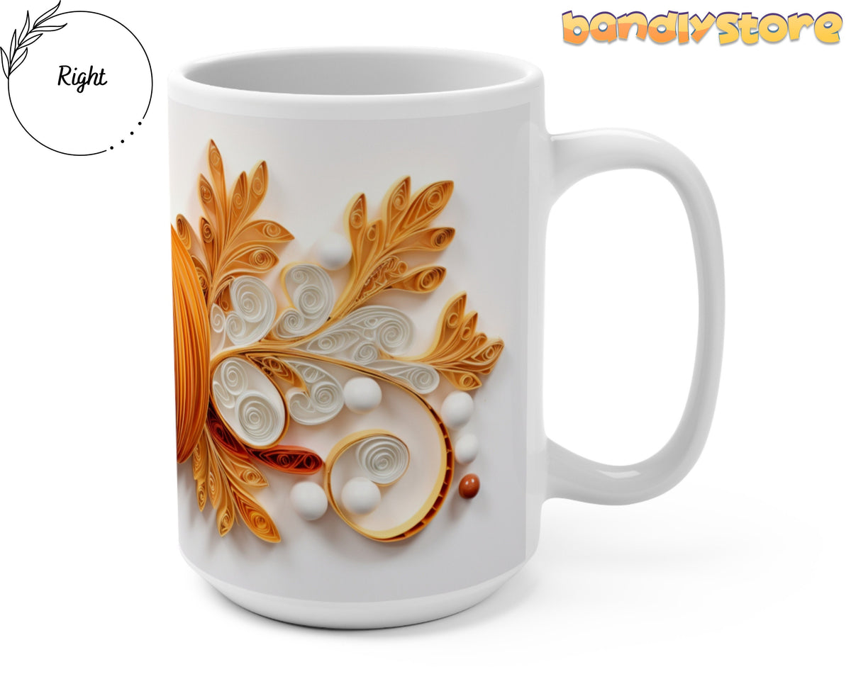 3D Paper Art Pumpkin Mug shown from the right on a plain white background with handle visible.