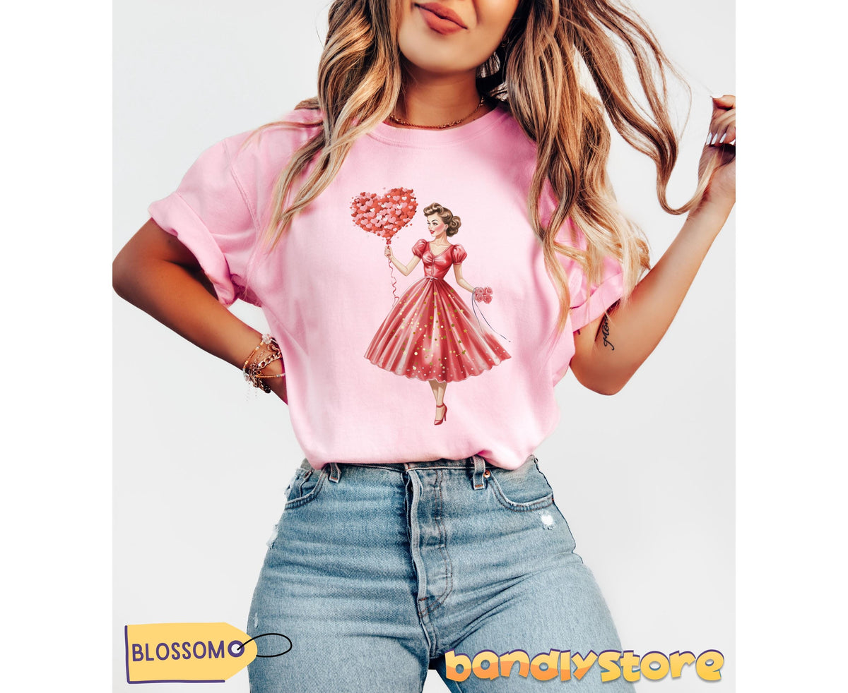 Cute Valentine Girl T-Shirt in Blossom worn by a model against a plain background, front view.