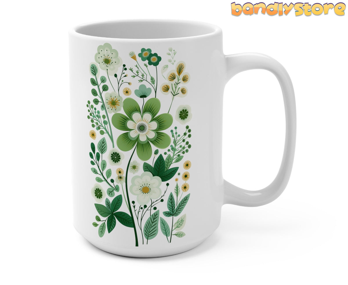 Scandinavian Wildflowers Mug 15oz angled on a plain white background with nothing else around.
