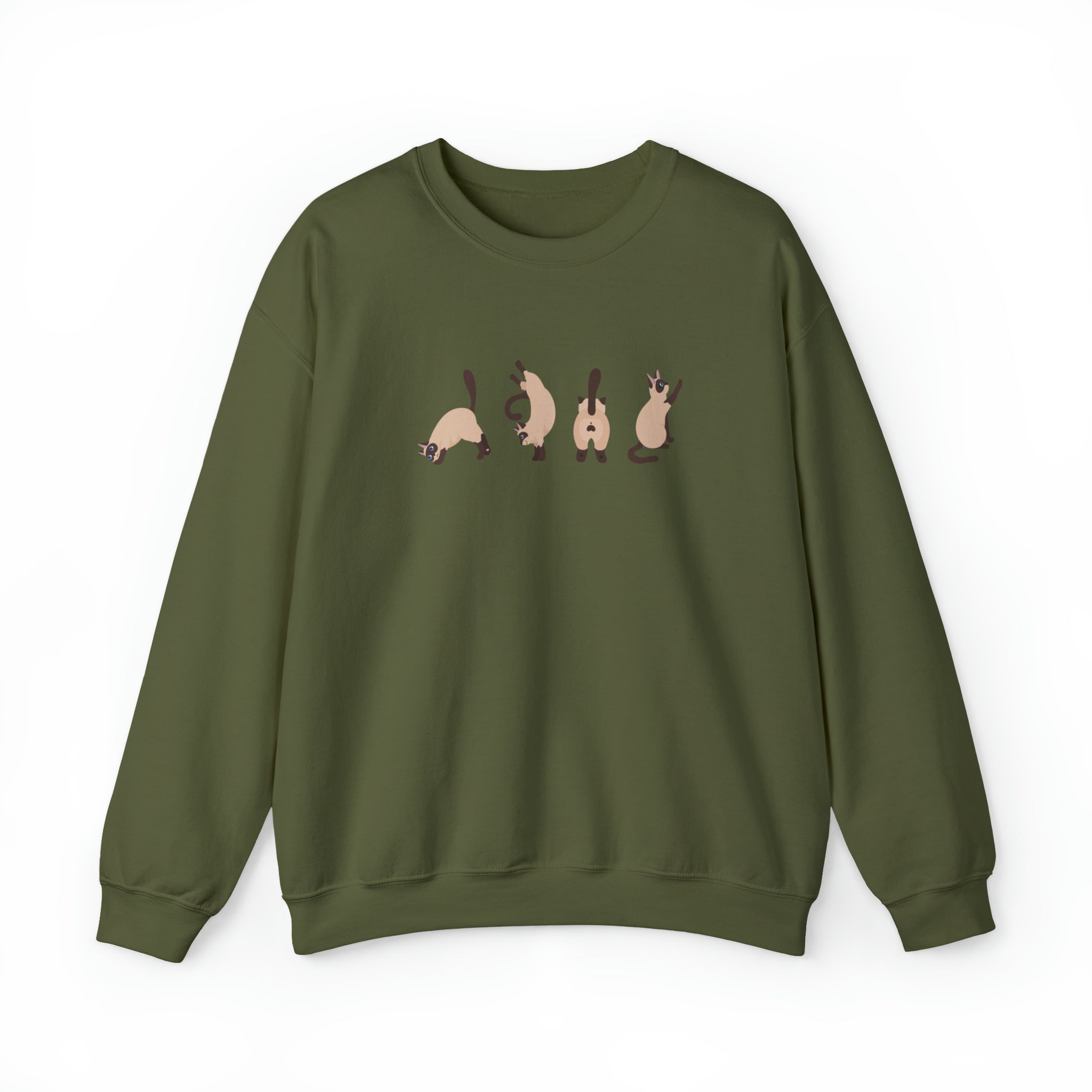 Siamese Cat Sweatshirt Gildan 18000 Military Green Color