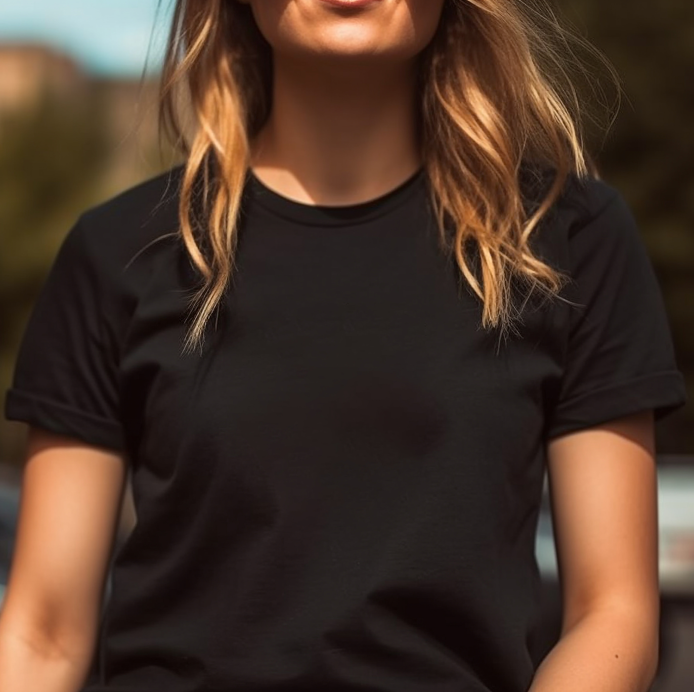 Stock Image of Bella Canvas 3001 Shirt in Black on Person