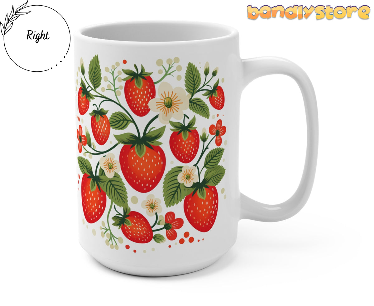 Strawberry Mug angled on a plain white background with handle on the right.