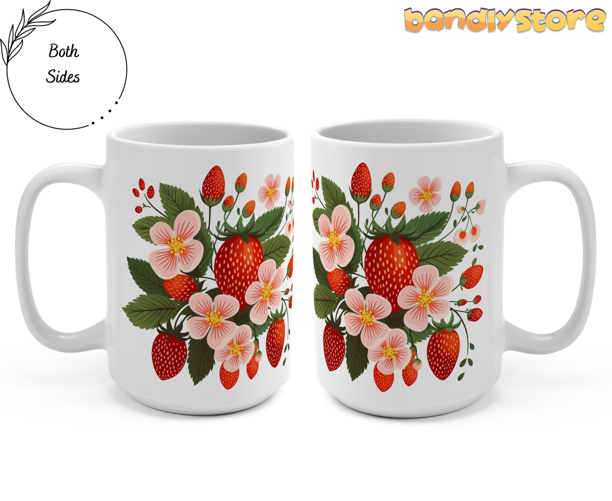 Strawberry Mug pair shown side by side from front on plain background with strawberry floral design visible on both.