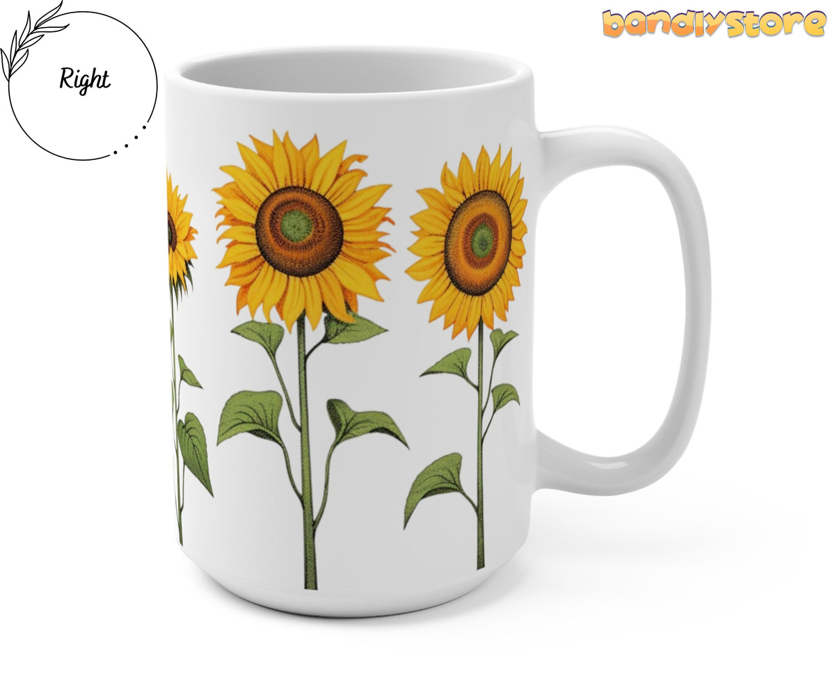Sunflower Mug angled on plain background with handle visible on the right.
